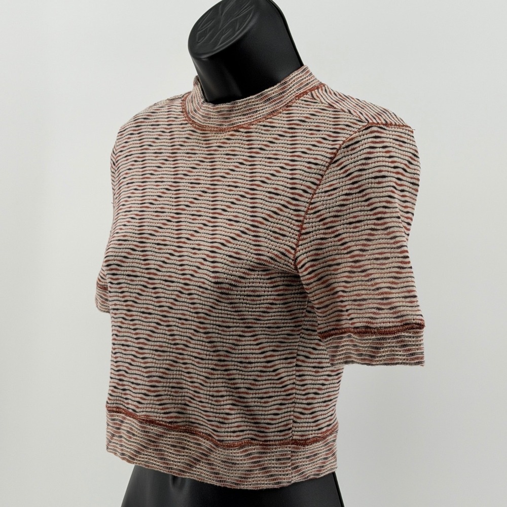 Free People Intimately Crop Top Women XS Multi Stripe Mock Neck Short Sleeve